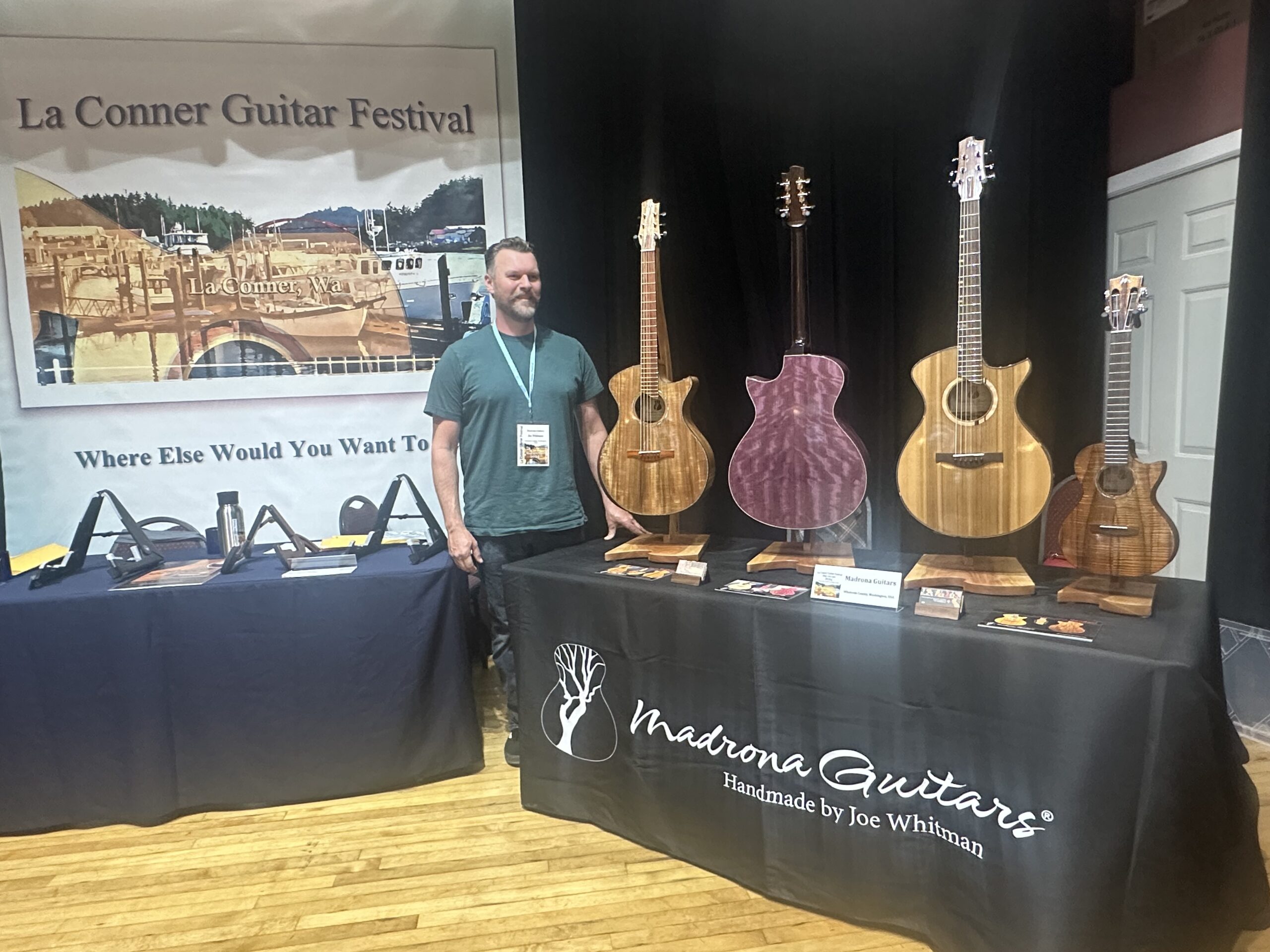 LaConner Guitar Festival Madrona Guitars Booth Purpleheart Guitar